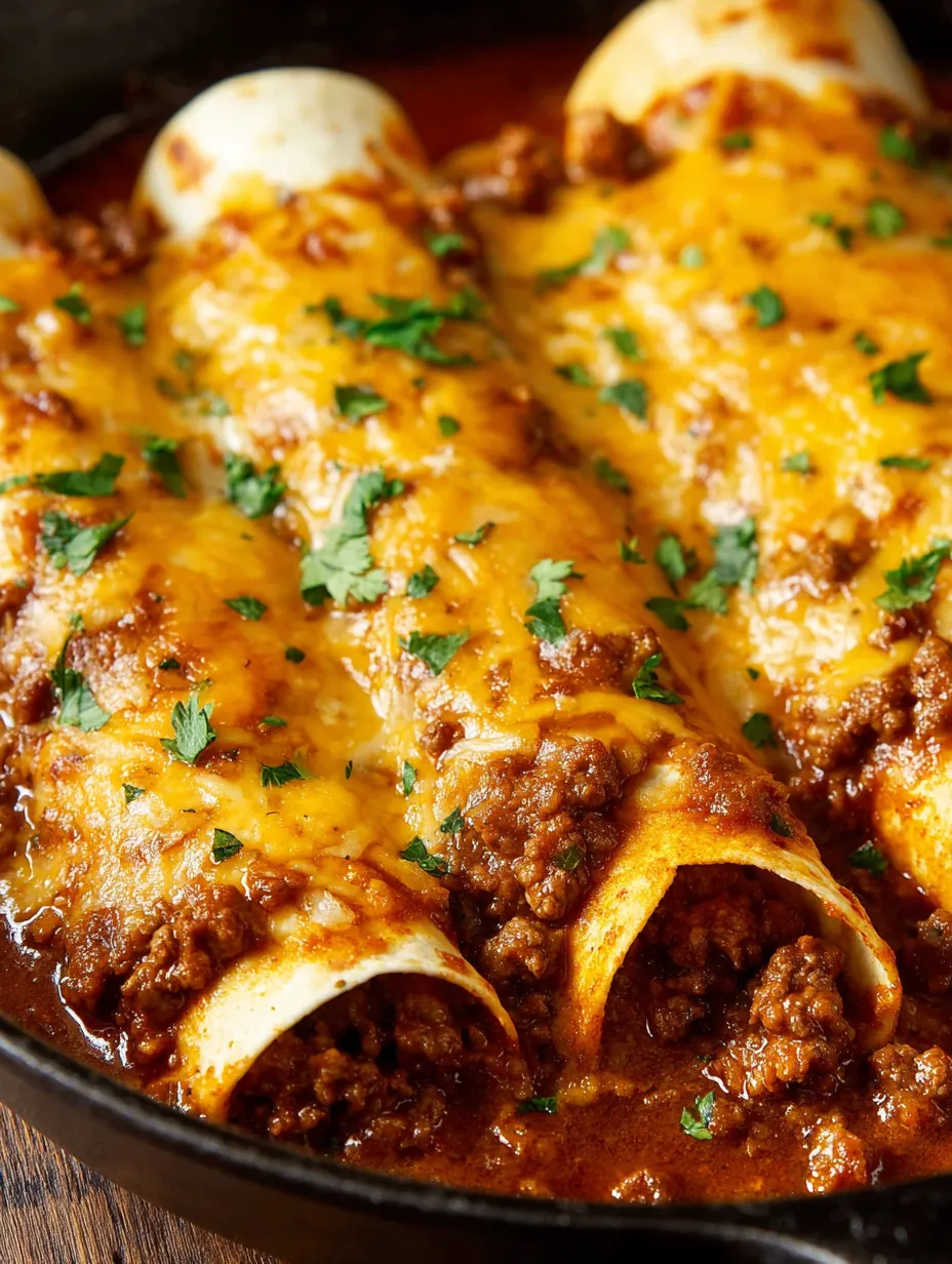 Rindfleisch-Enchiladas mit roter Sauce.