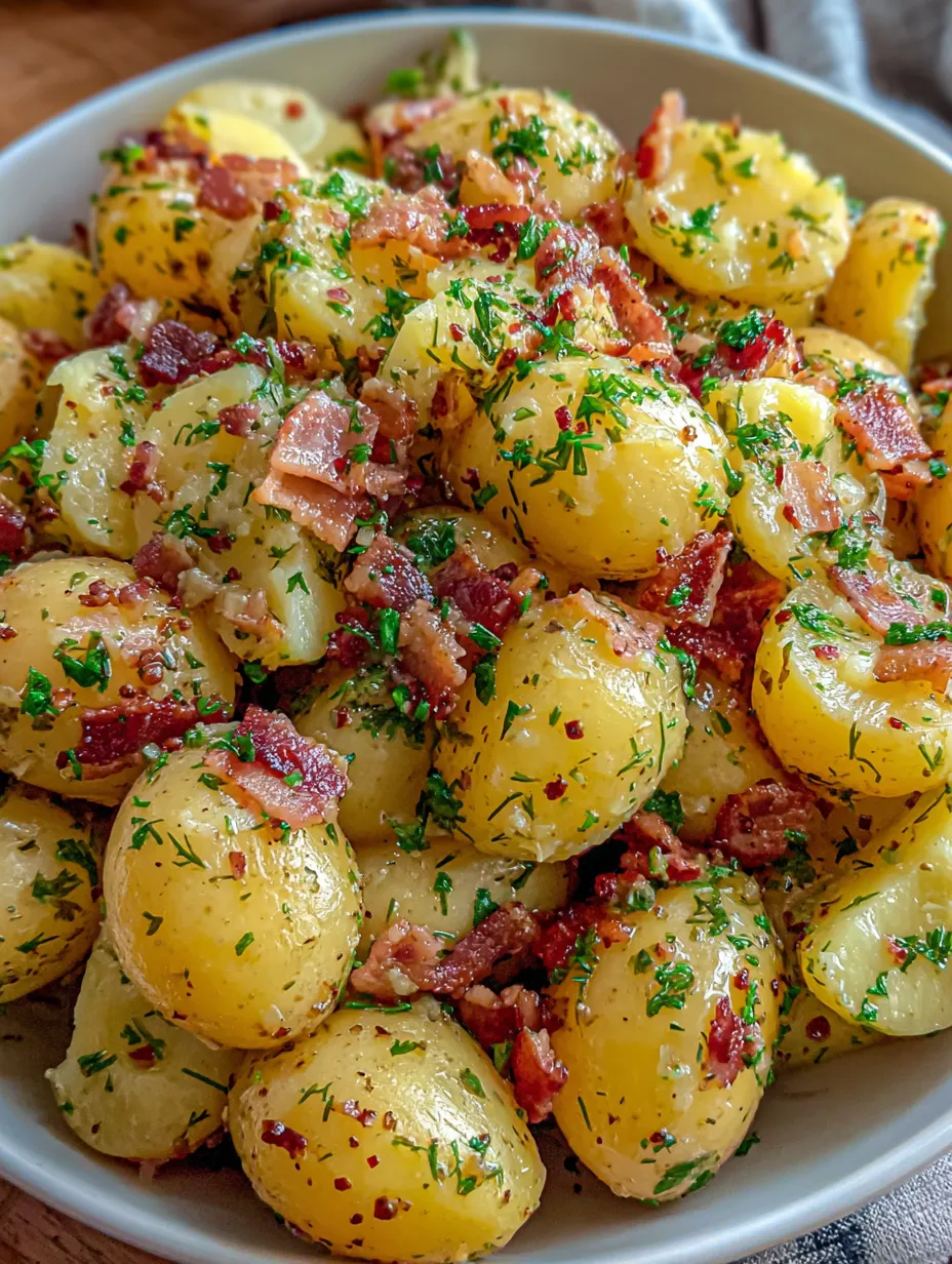 Ein Bild von einer Schüssel mit Kartoffeln und Bacon.