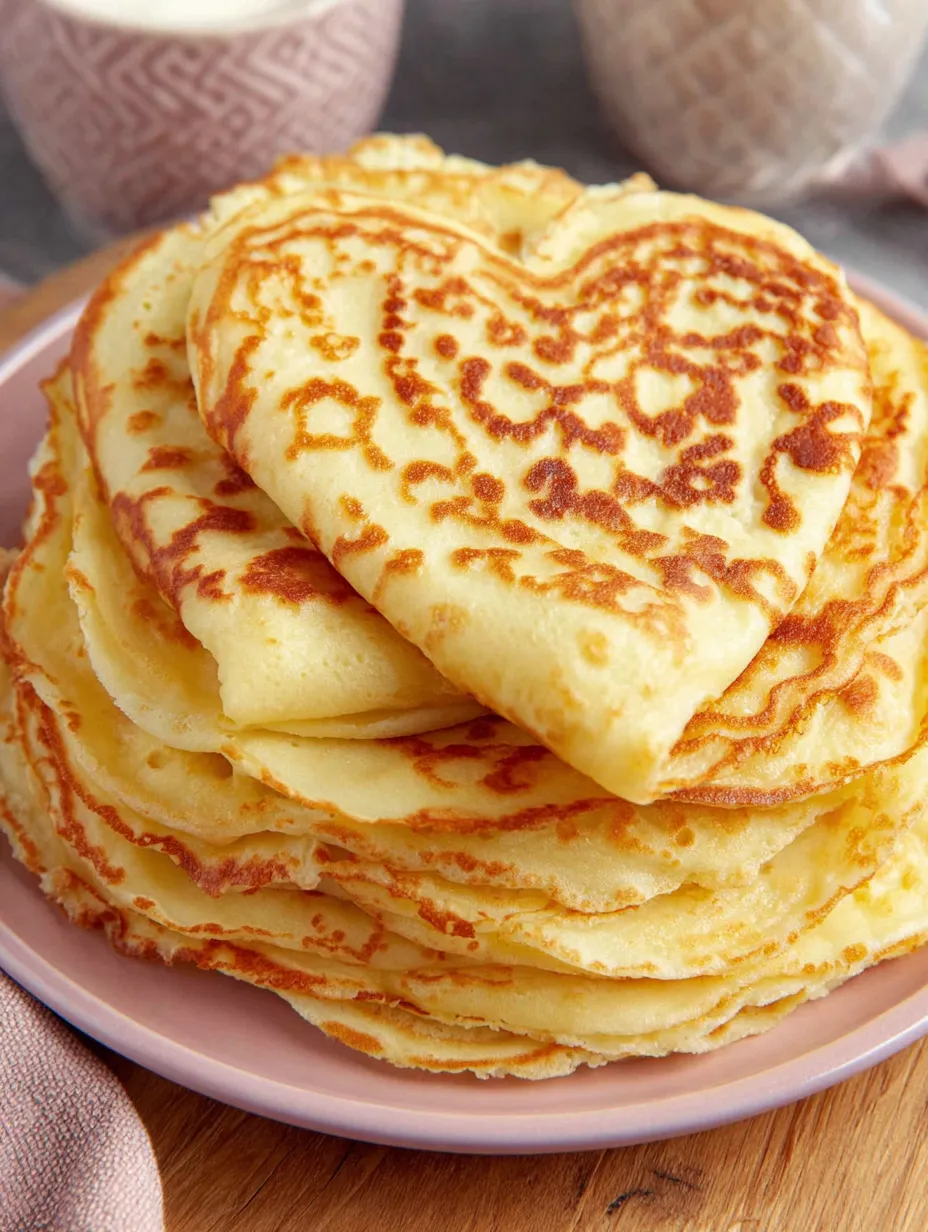 Eine Platte mit Pancakes, die in Form eines Herzens gestapelt sind.
