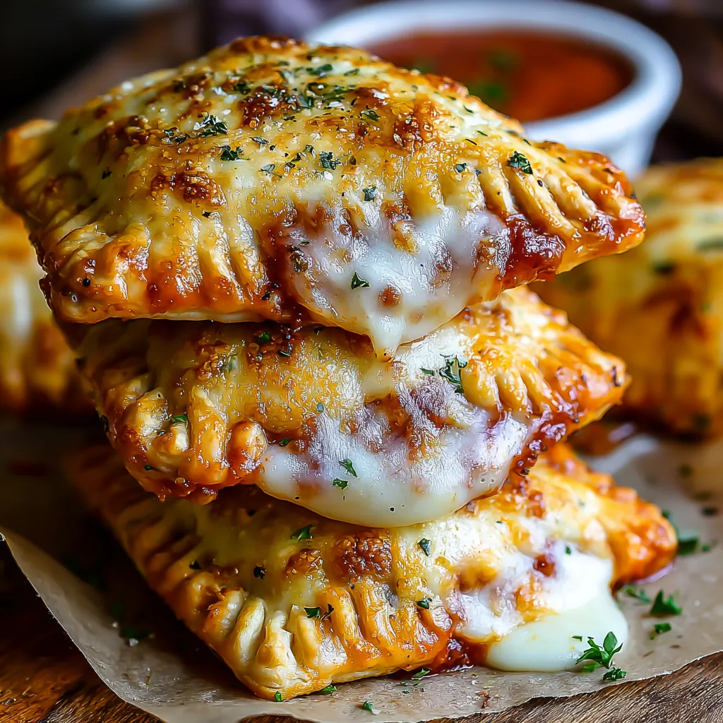 Eine Schicht von Käse auf den Pizzataschen.
