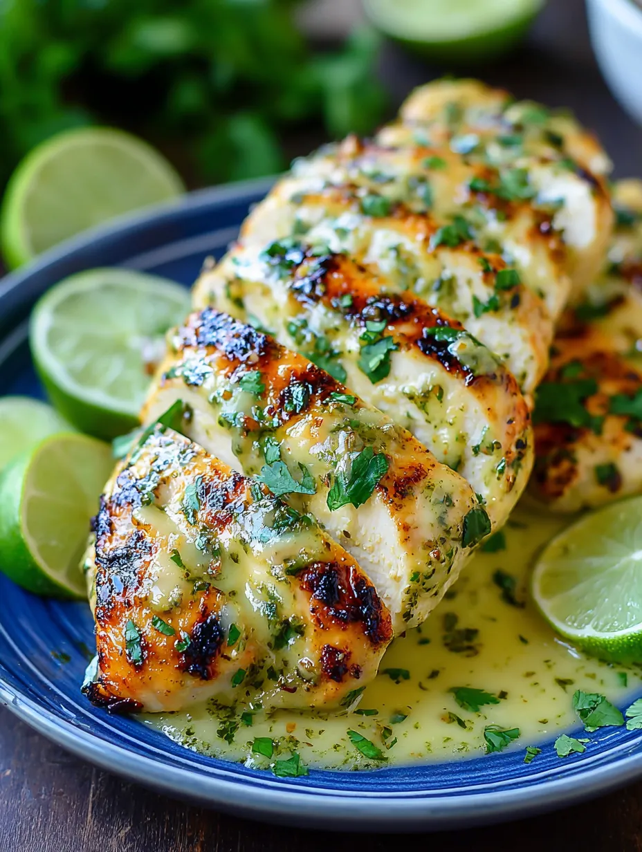 Ein Grilled Salsa Verde Pepper Jack Chicken auf einem Plate.