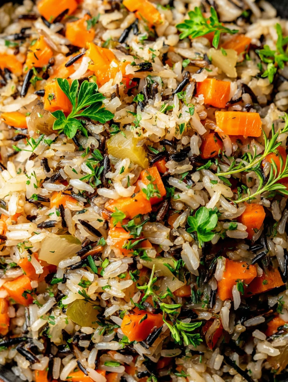 A close up of rice and vegetables.