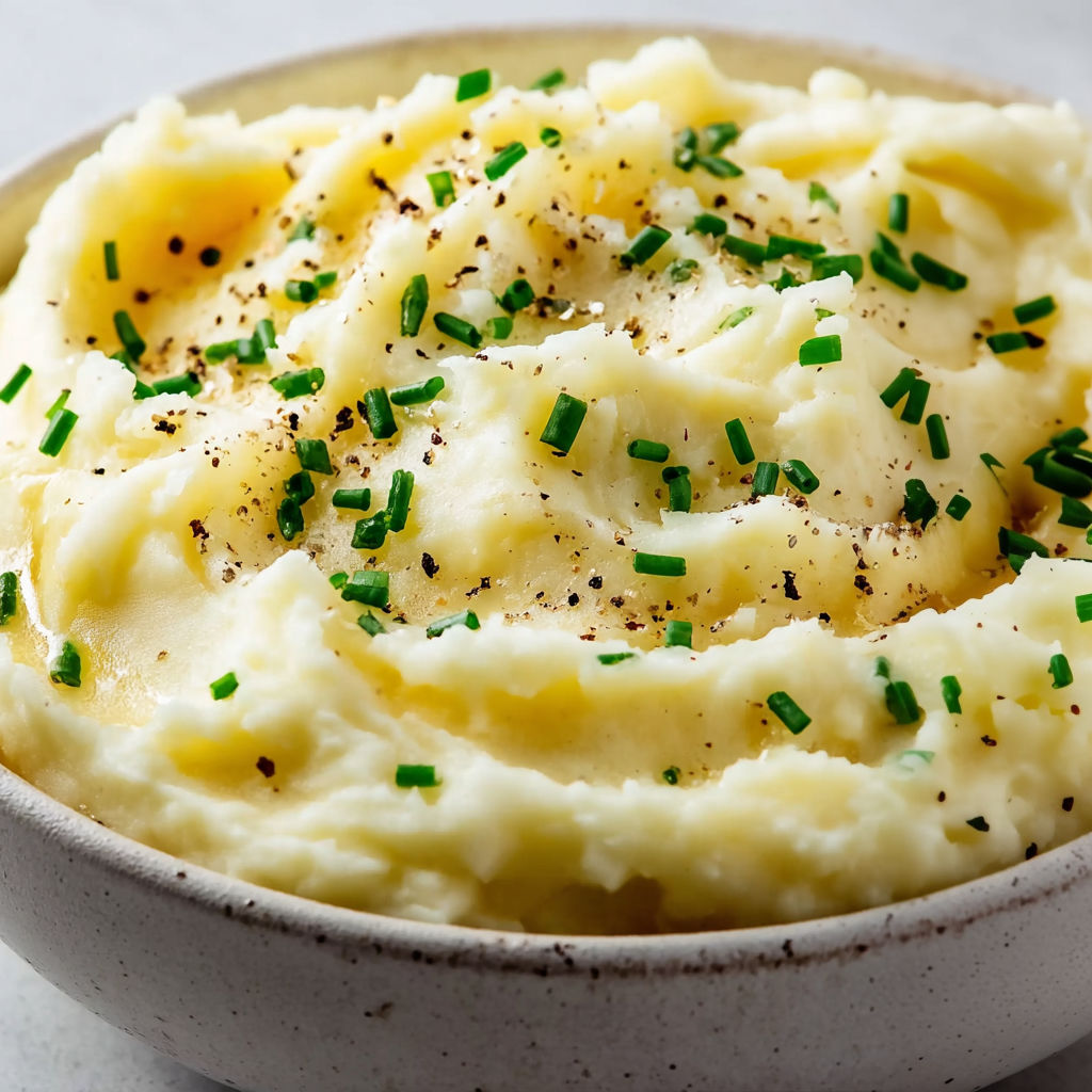 A bowl of creamy mashed potatoes.