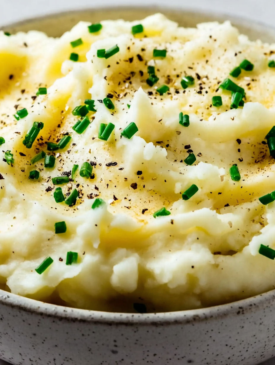 A bowl of creamy mashed potatoes with green onions.