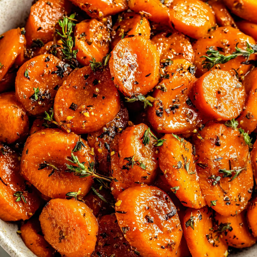 A bowl of carrots with herbs on top.