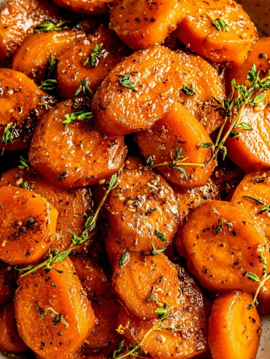A close up of carrots with herbs on top.