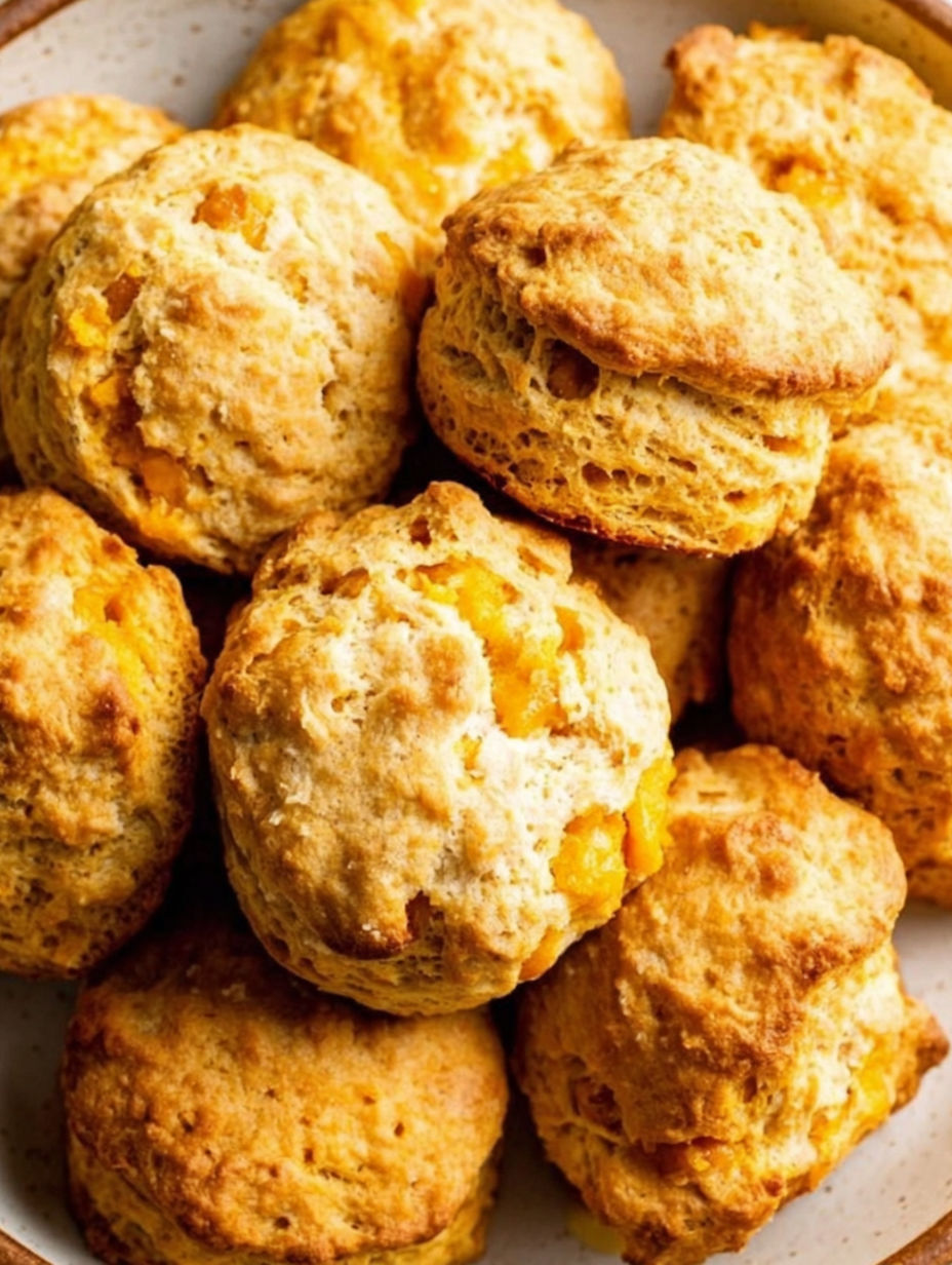 A pile of scones with a cheese filling.