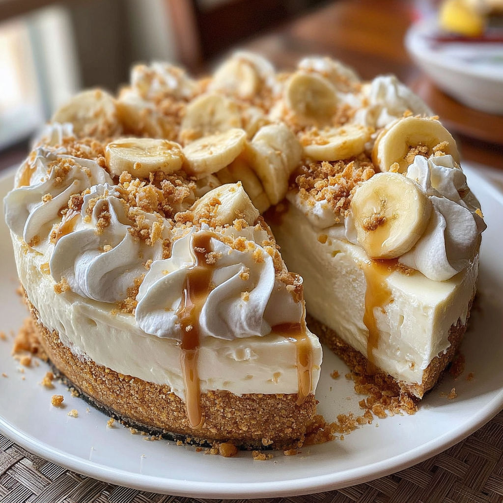 A slice of banana cream pie on a plate.