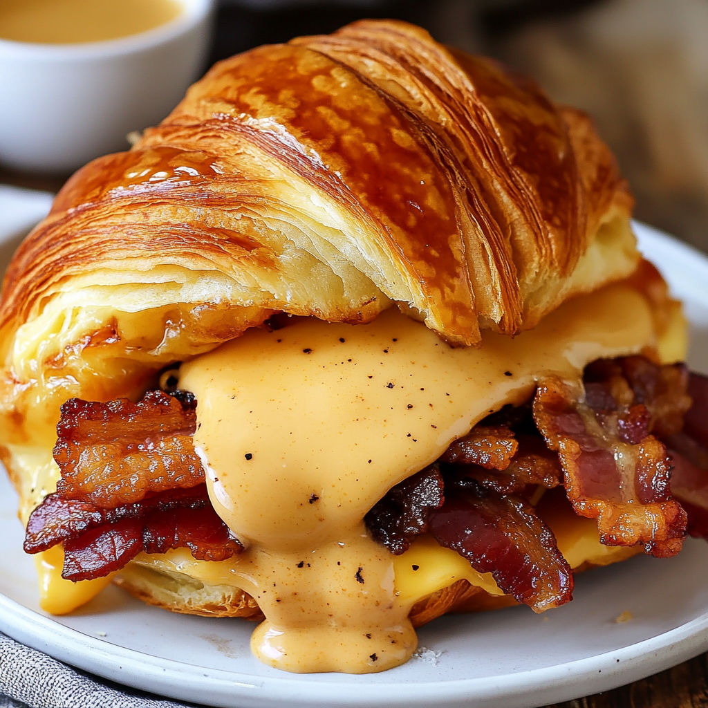 A croissant sandwich with maple mustard.