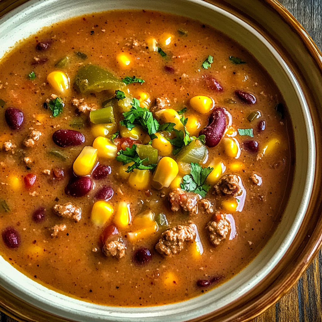 A bowl of soup with beef and vegetables.