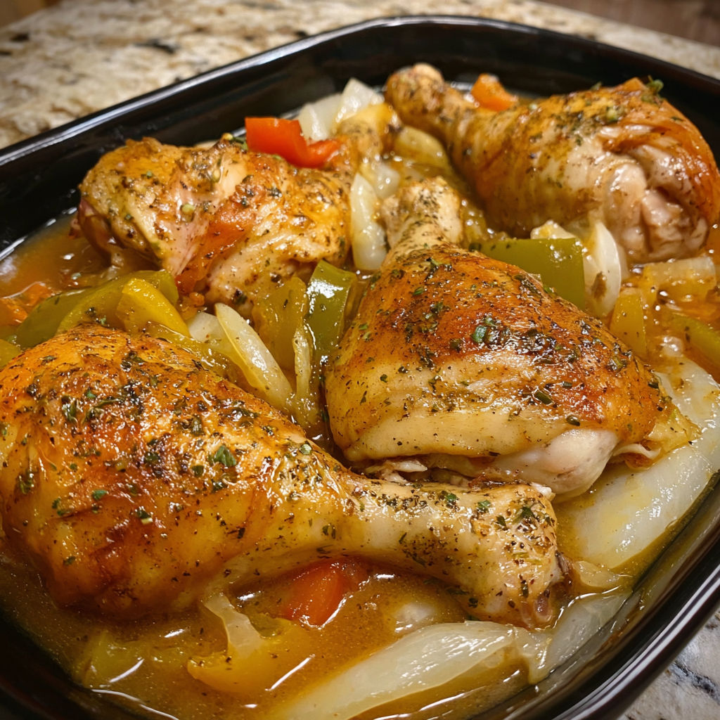A crockpot smothered chicken legs dish.