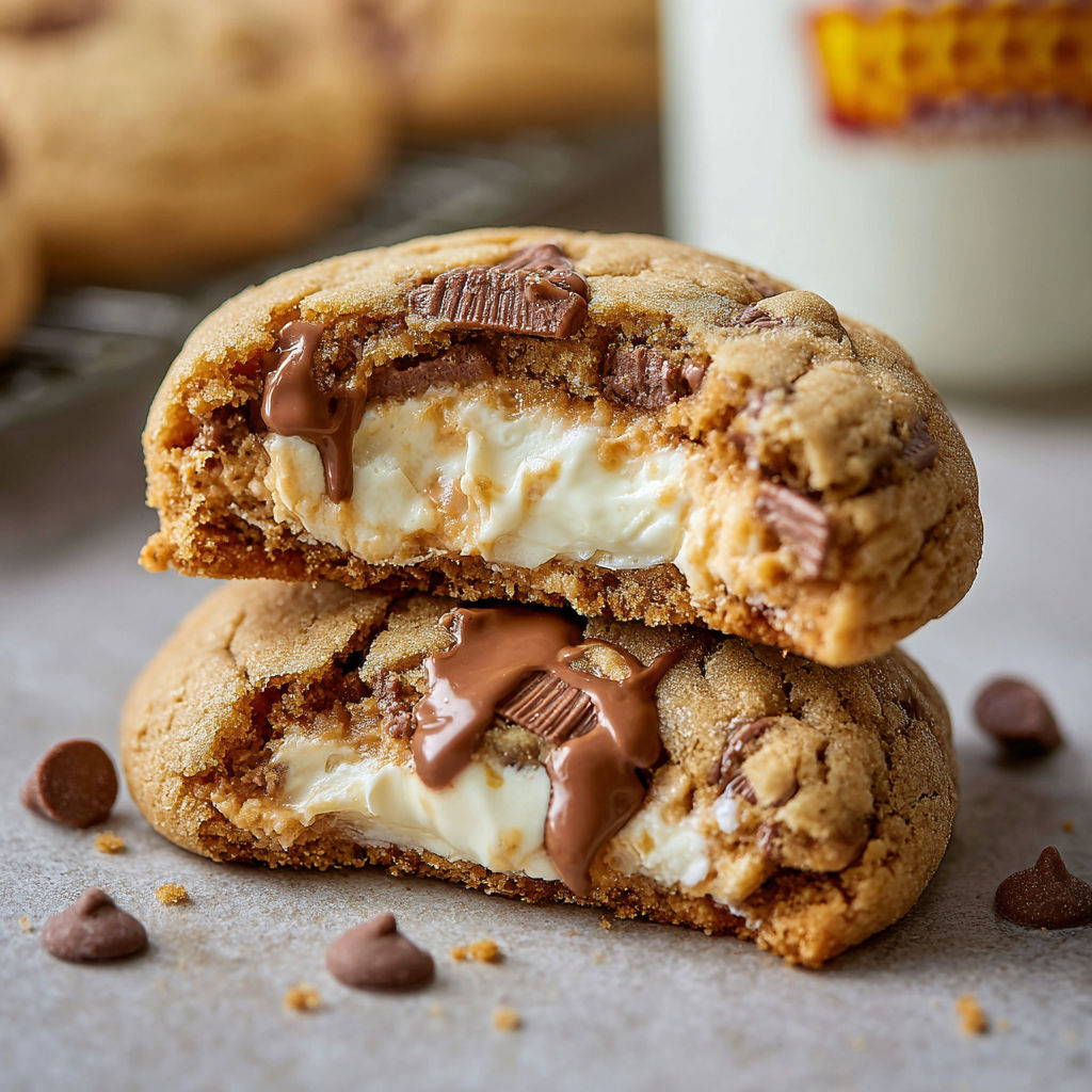 Two cookies with white frosting and chocolate drizzle.