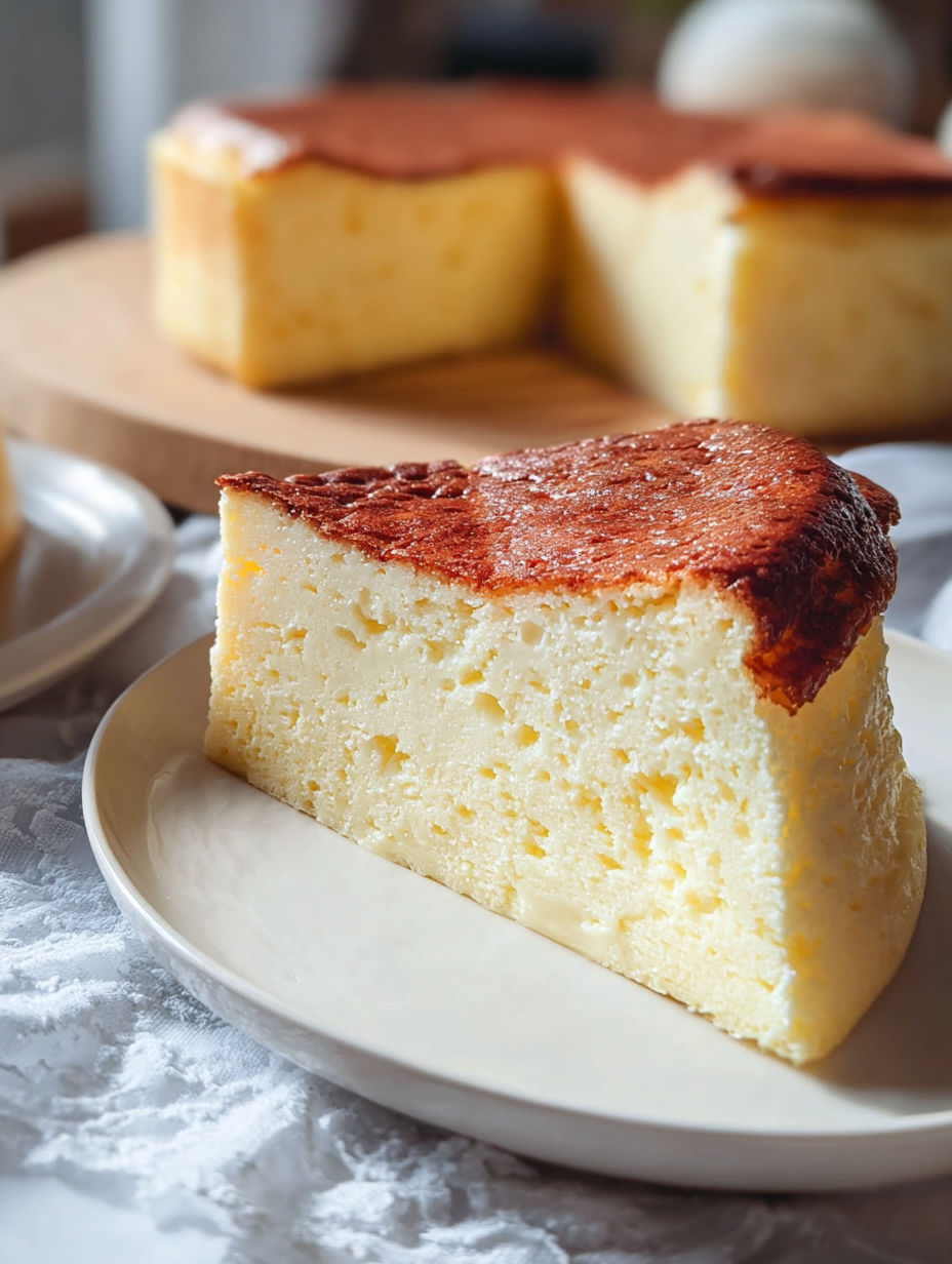 A slice of 3 ingredient creamy yogurt cake.