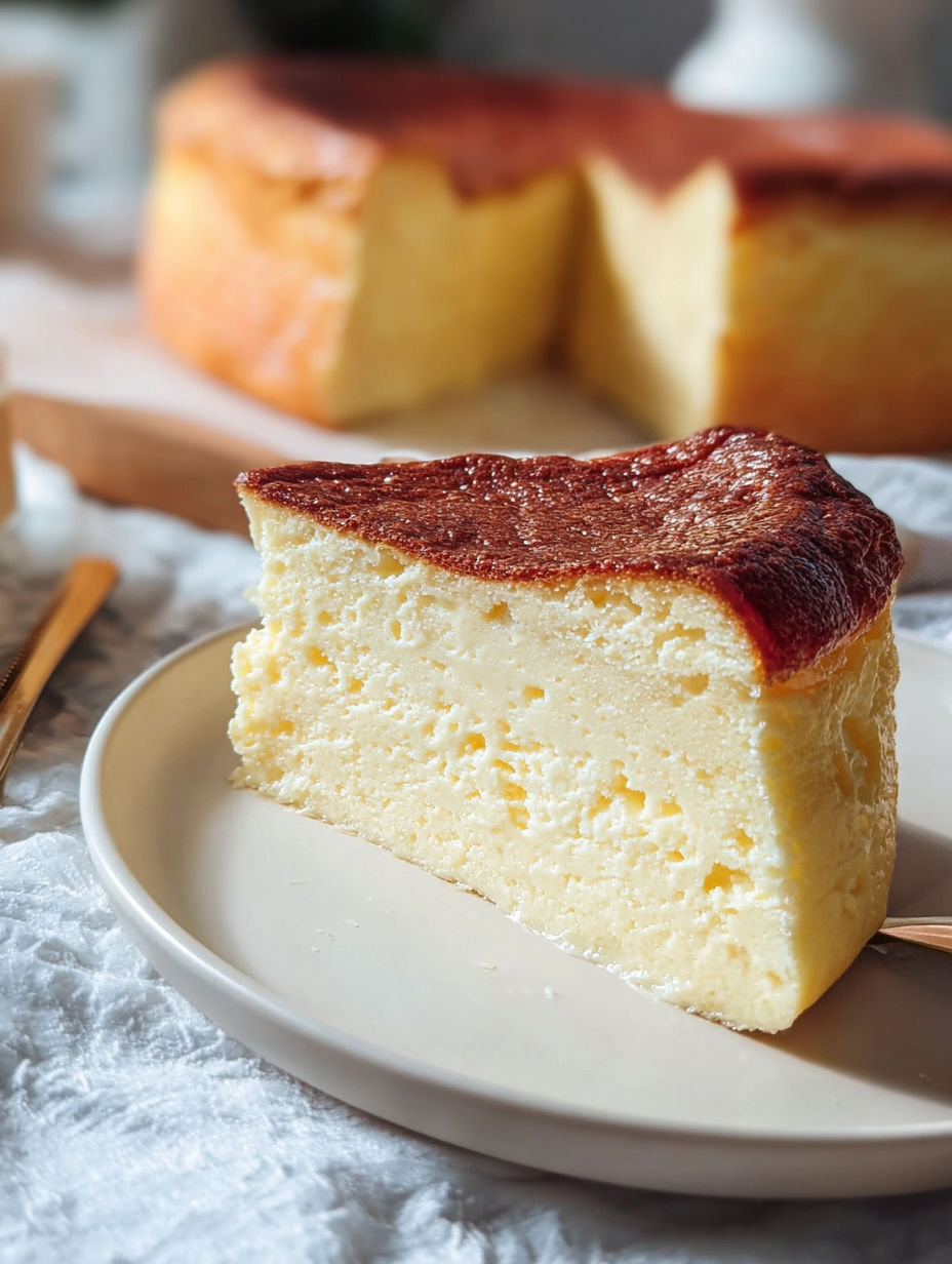 A slice of a creamy yogurt cake.