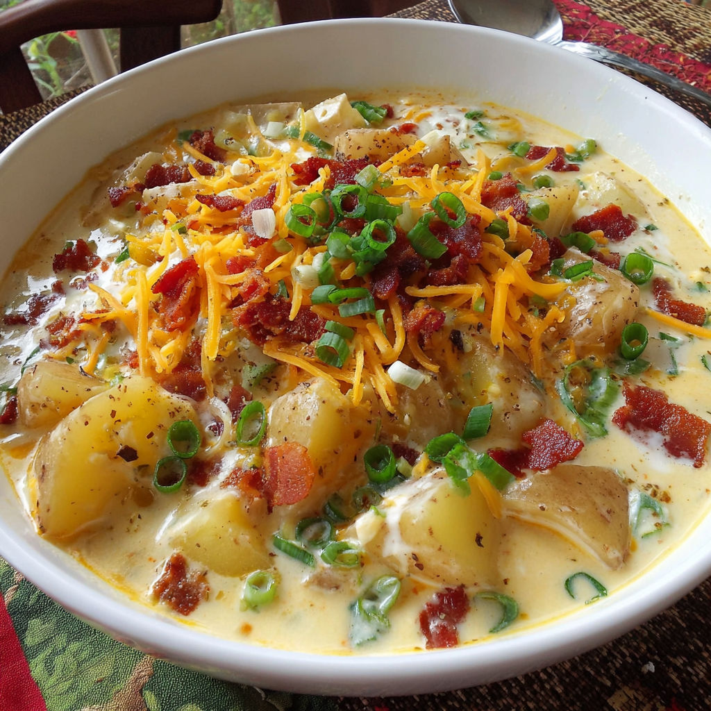 A bowl of loaded potato soup.