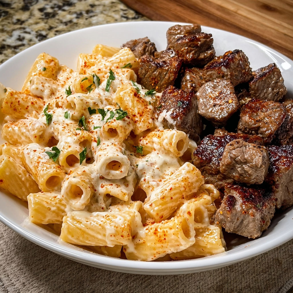 A plate of food with meat and pasta.