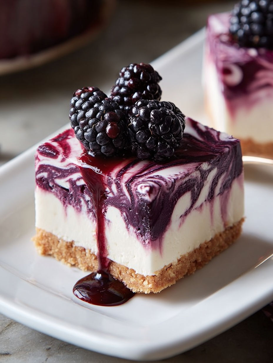 A slice of cake with a blackberry on top.