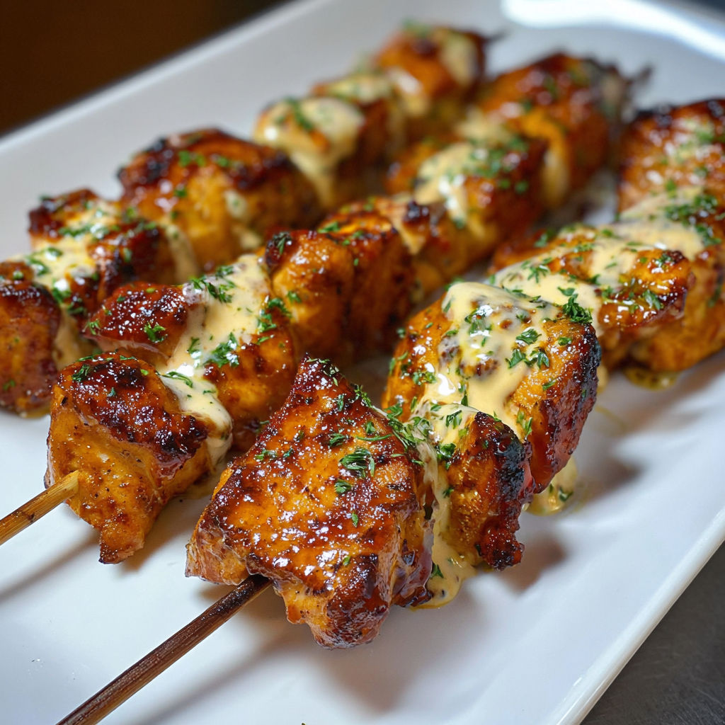 Hot Honey Ranch Chicken Skewers.