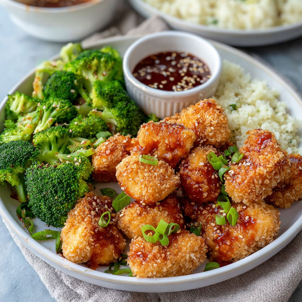 A plate of food with chicken, broccoli, and sauce.
