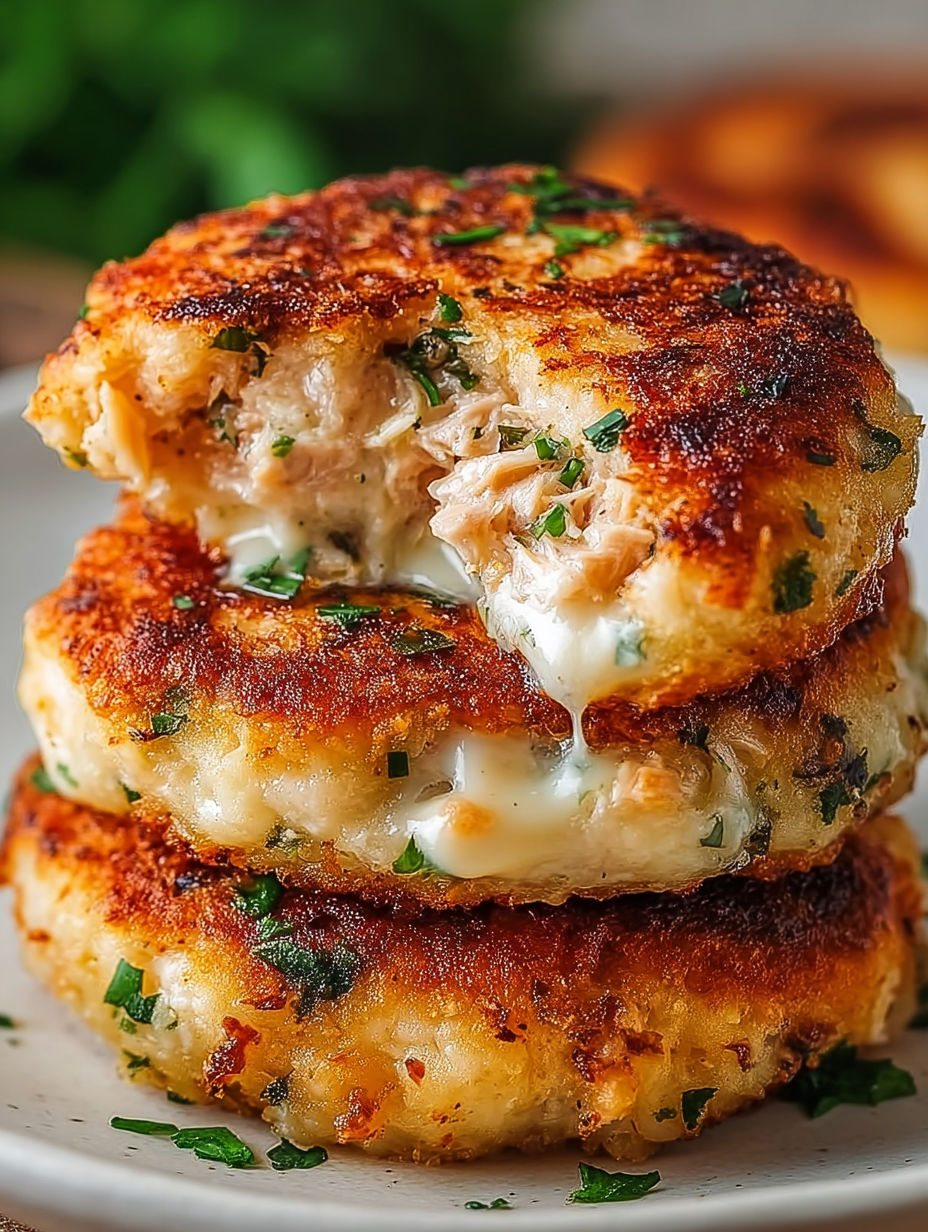 A stack of tuna melt patties.