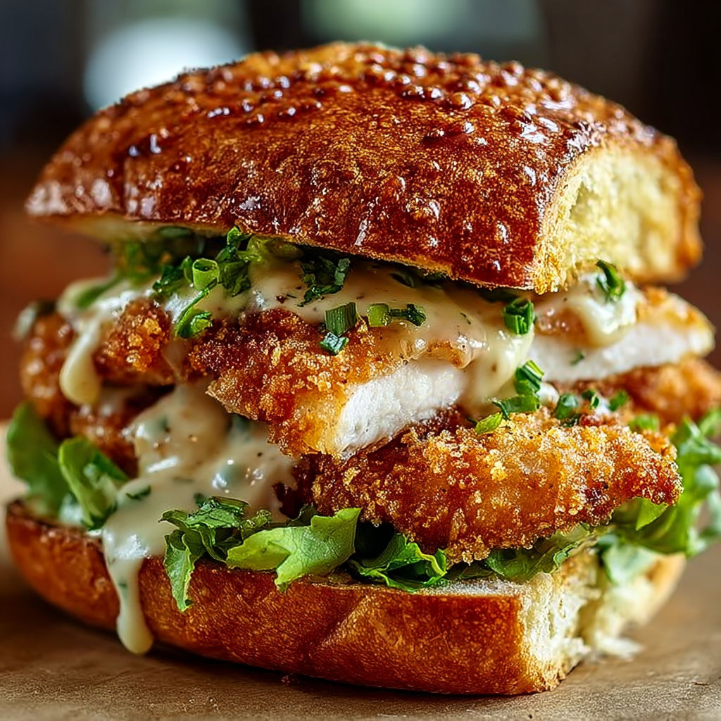 A crispy chicken Caesar sandwich with lettuce and mayonnaise.