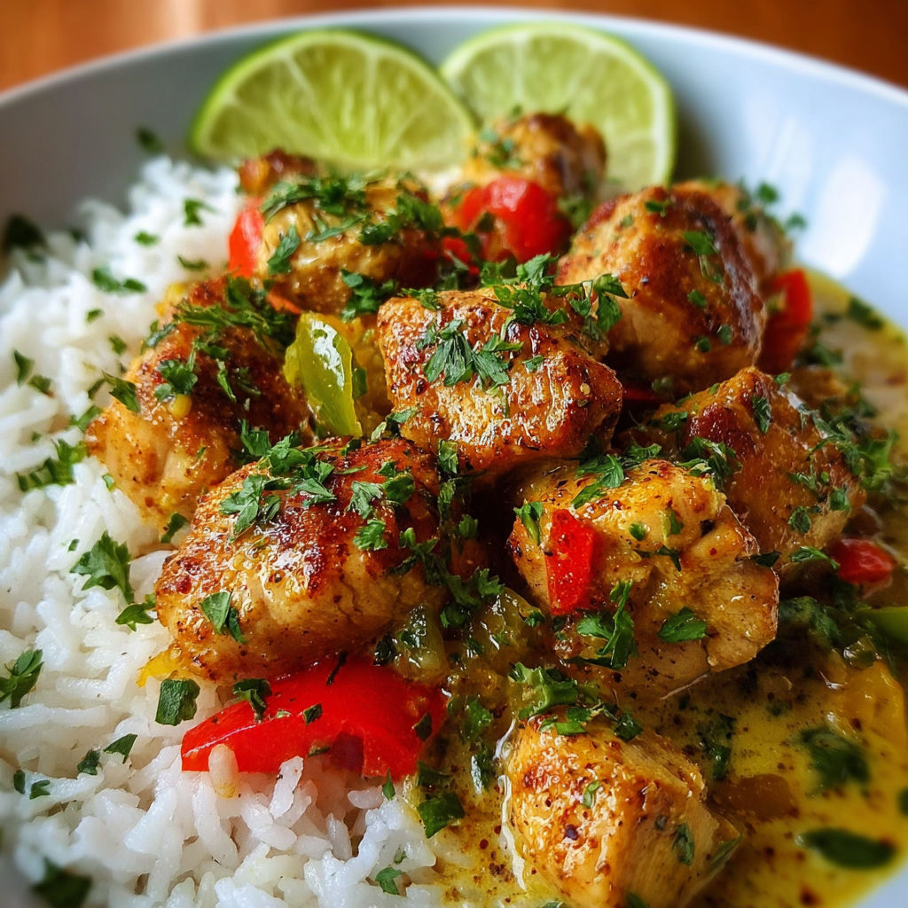 A plate of chicken with rice and lime.
