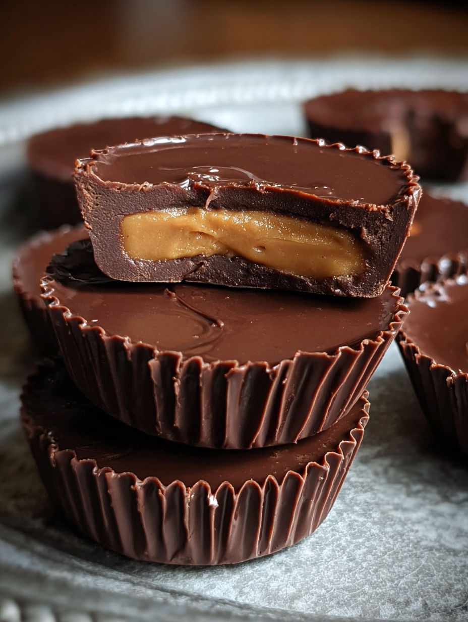 A close up of a peanut butter cup.