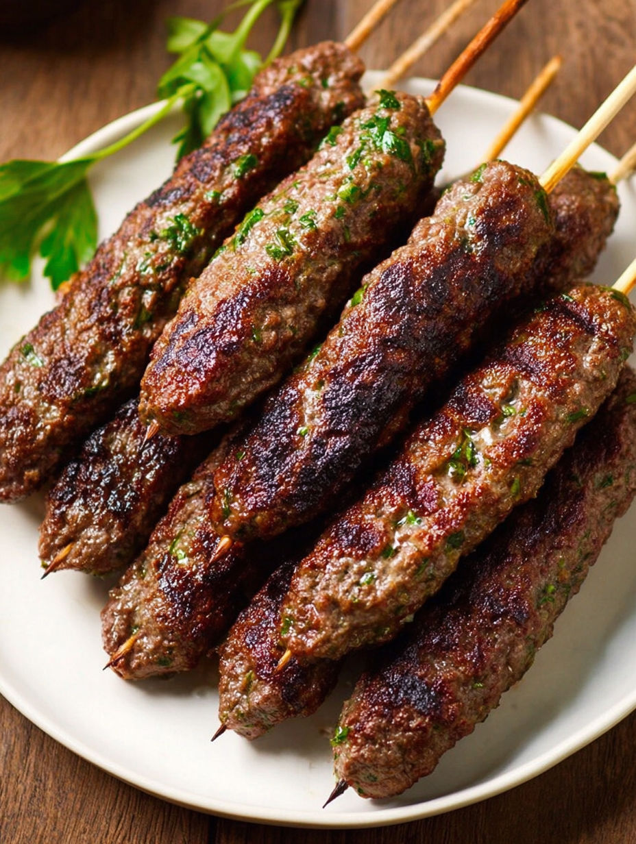 A plate of beef kafta kebabs.