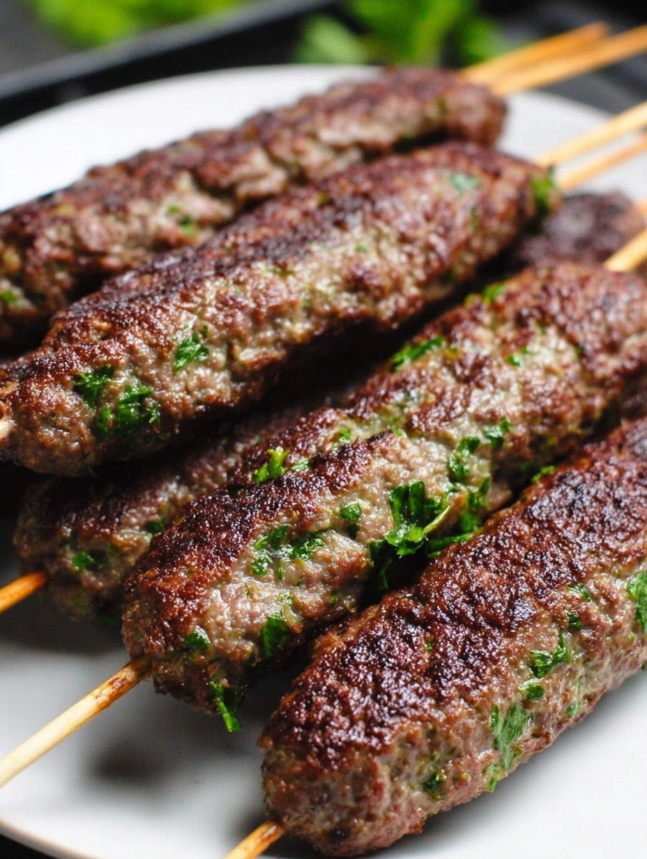 Beef Kafta Kebabs on a plate.