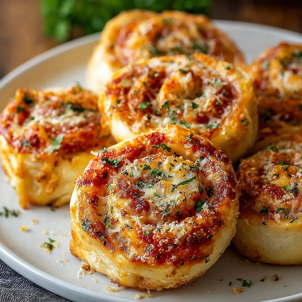 A plate of garlic Parmesan pizza rolls.