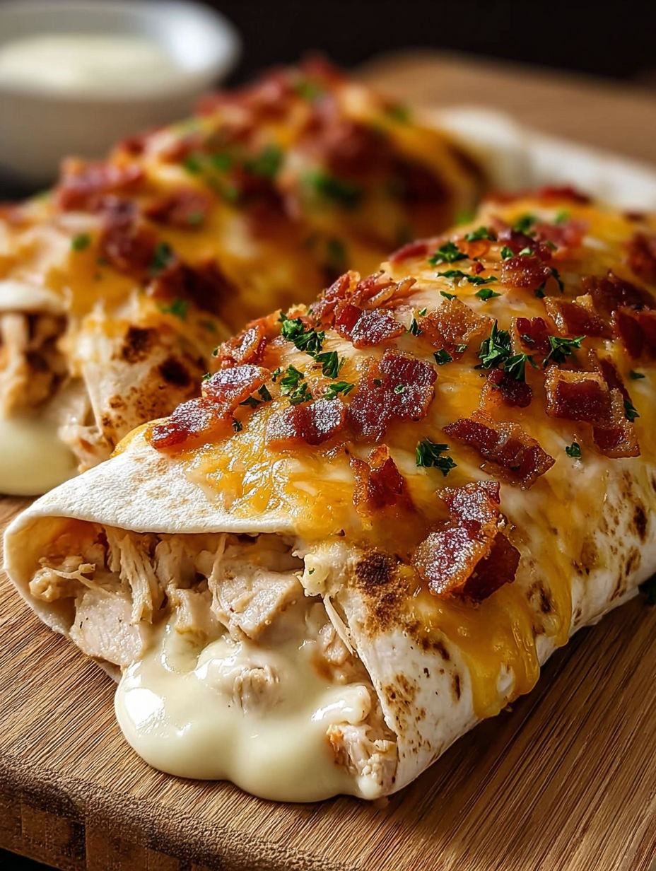 A cheesy chicken bacon bake wrap.