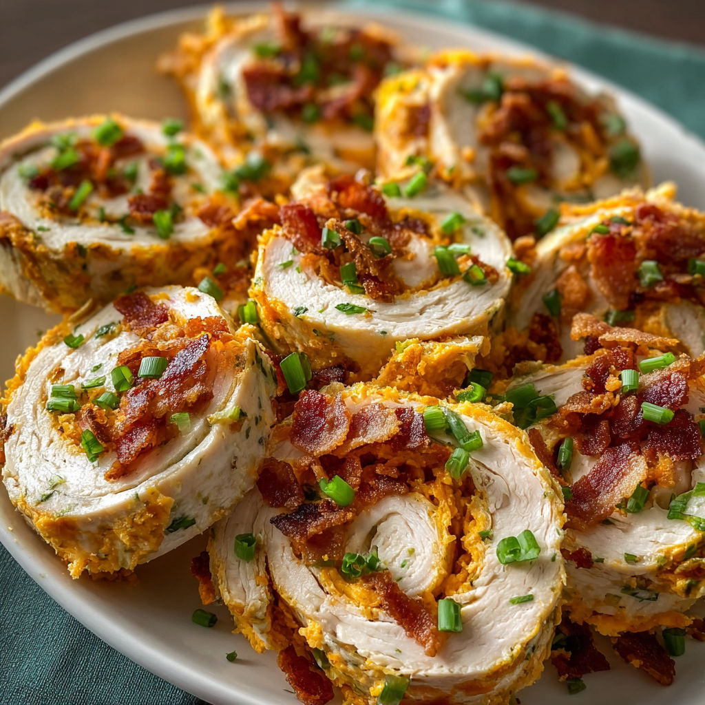 A plate of bacon wrapped chicken pinwheels.