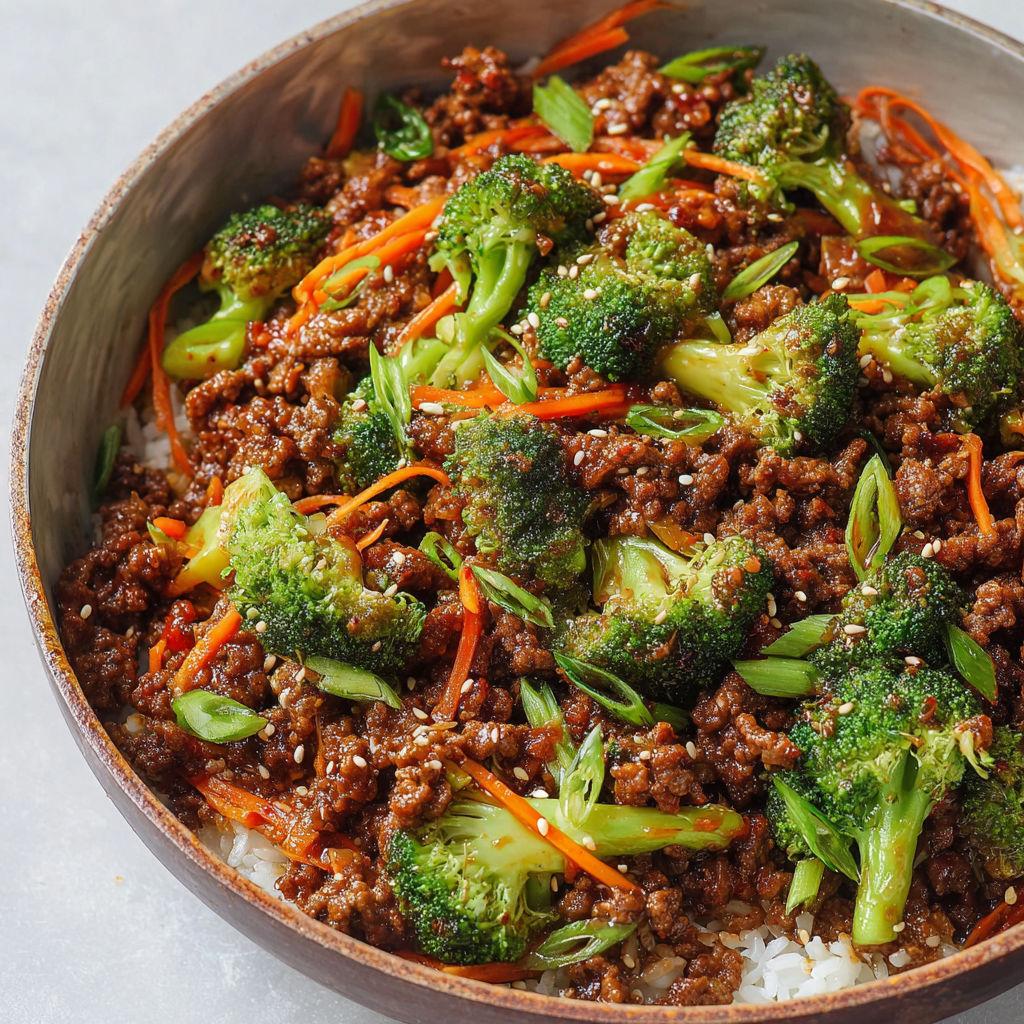 A bowl of stir fry with broccoli and carrots.