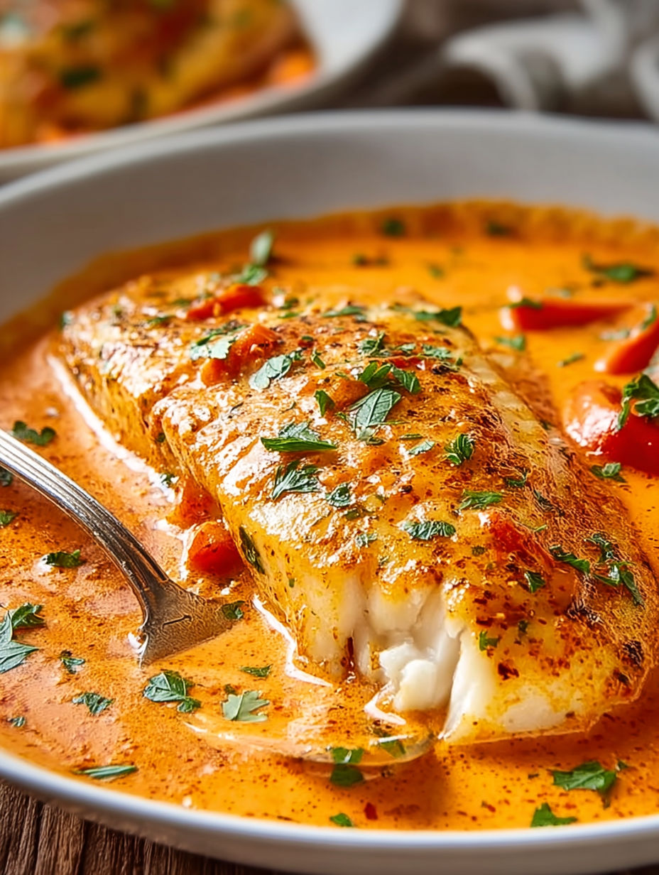 A piece of fish with a spoon on top of it.