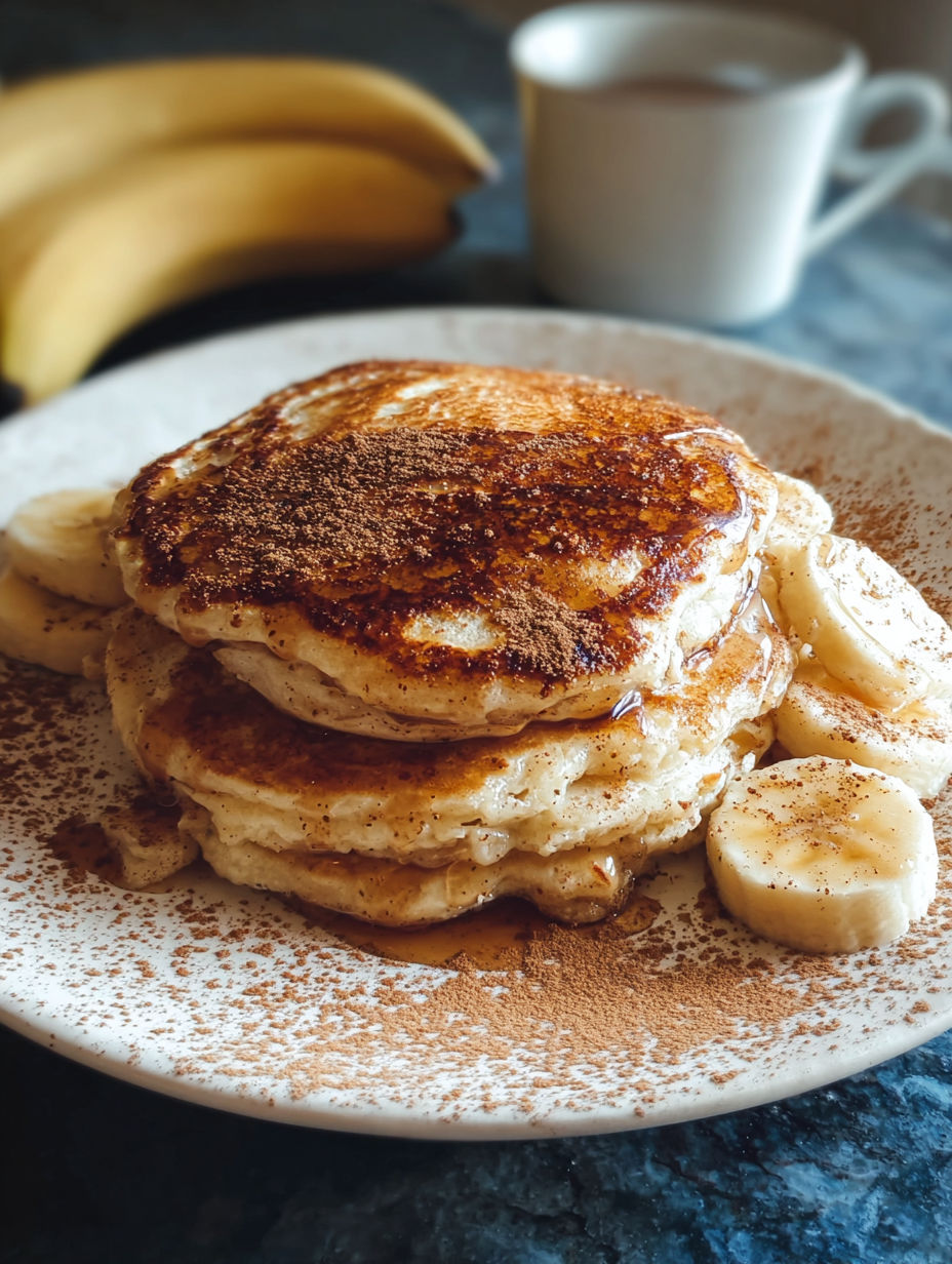 A plate of banana cinnamon yogurt pancakes.