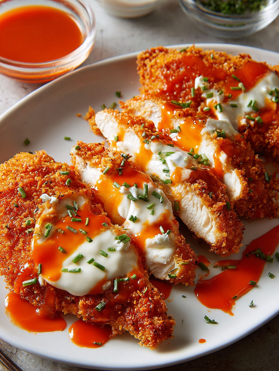 Buffalo chicken parm on a plate.