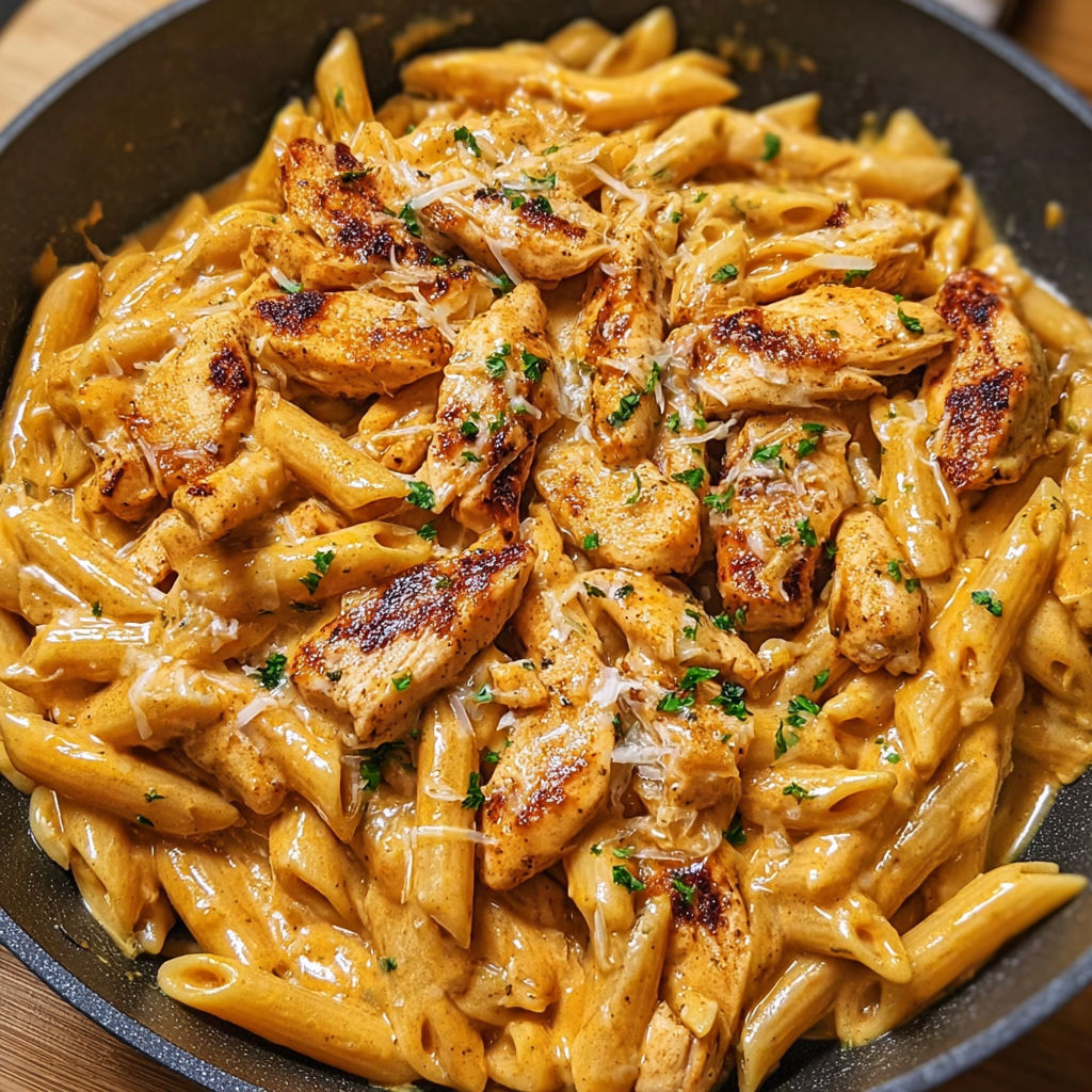 A delicious one-skillet BBQ chicken and cheese pasta dish.