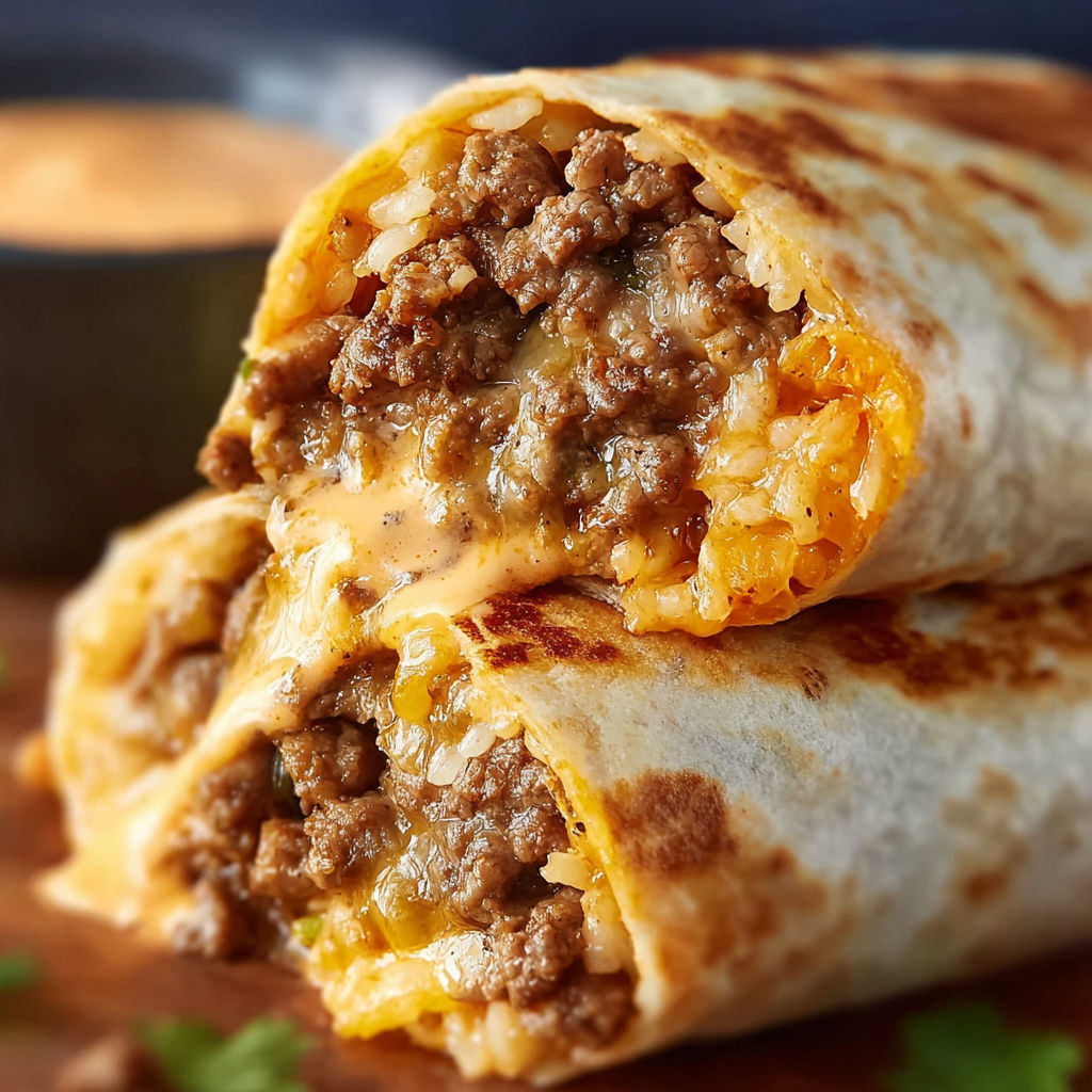 A cheesy double beef burrito.