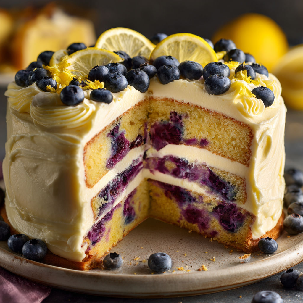 A slice of lemon blueberry cheesecake cake.