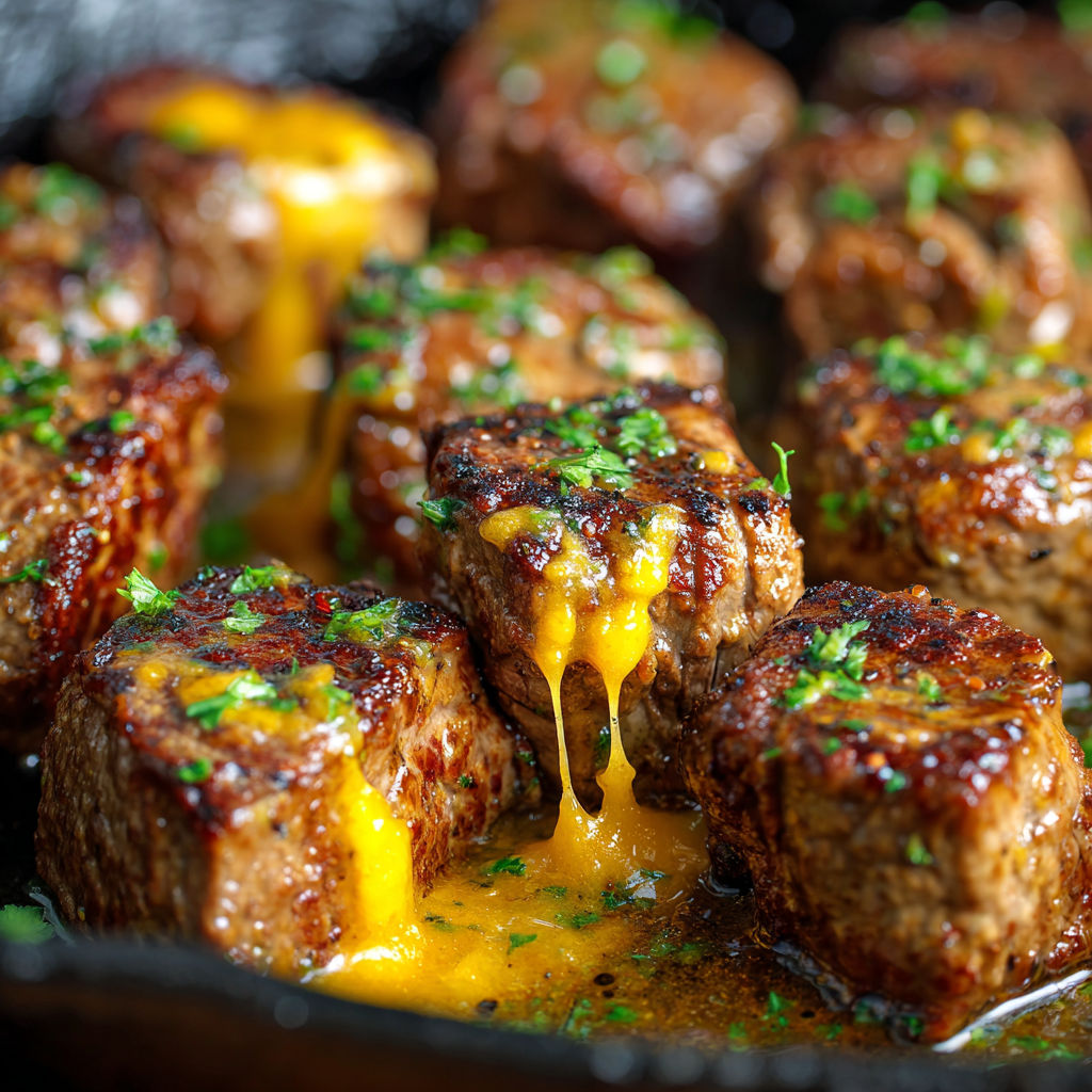 A pan of Texas Roadhouse-Inspired Cheesy Butter Steak Bites.