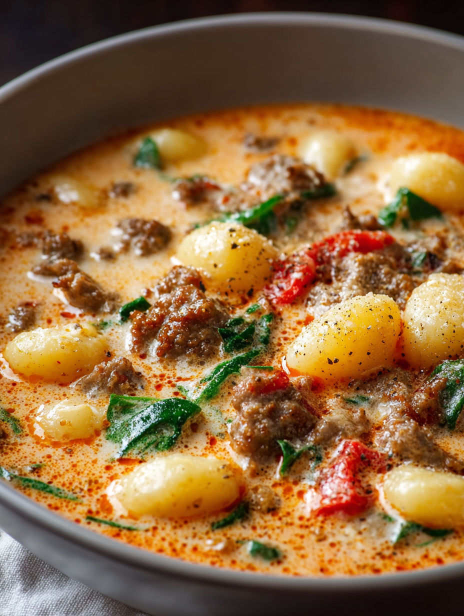 A bowl of soup with meatballs and potatoes.