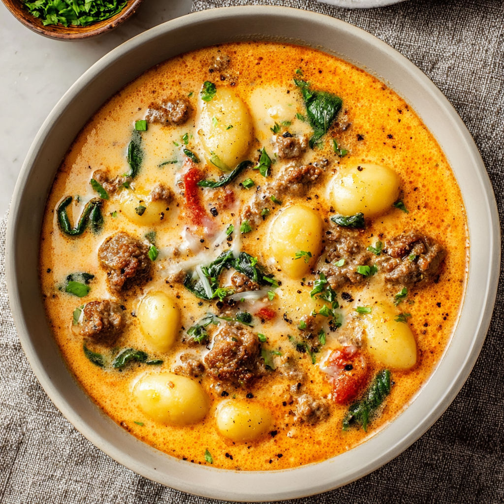 A bowl of soup with meat and vegetables.