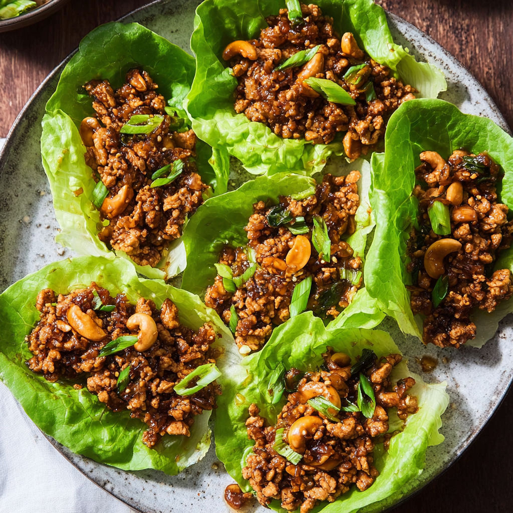 A plate of food with lettuce wraps and meat.