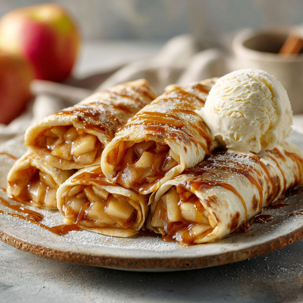 A plate of apple pie wraps with brown sugar butter.