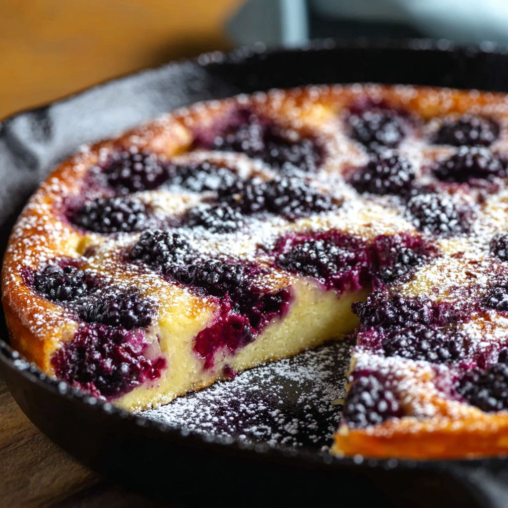 A slice of blackberry clafoutis.