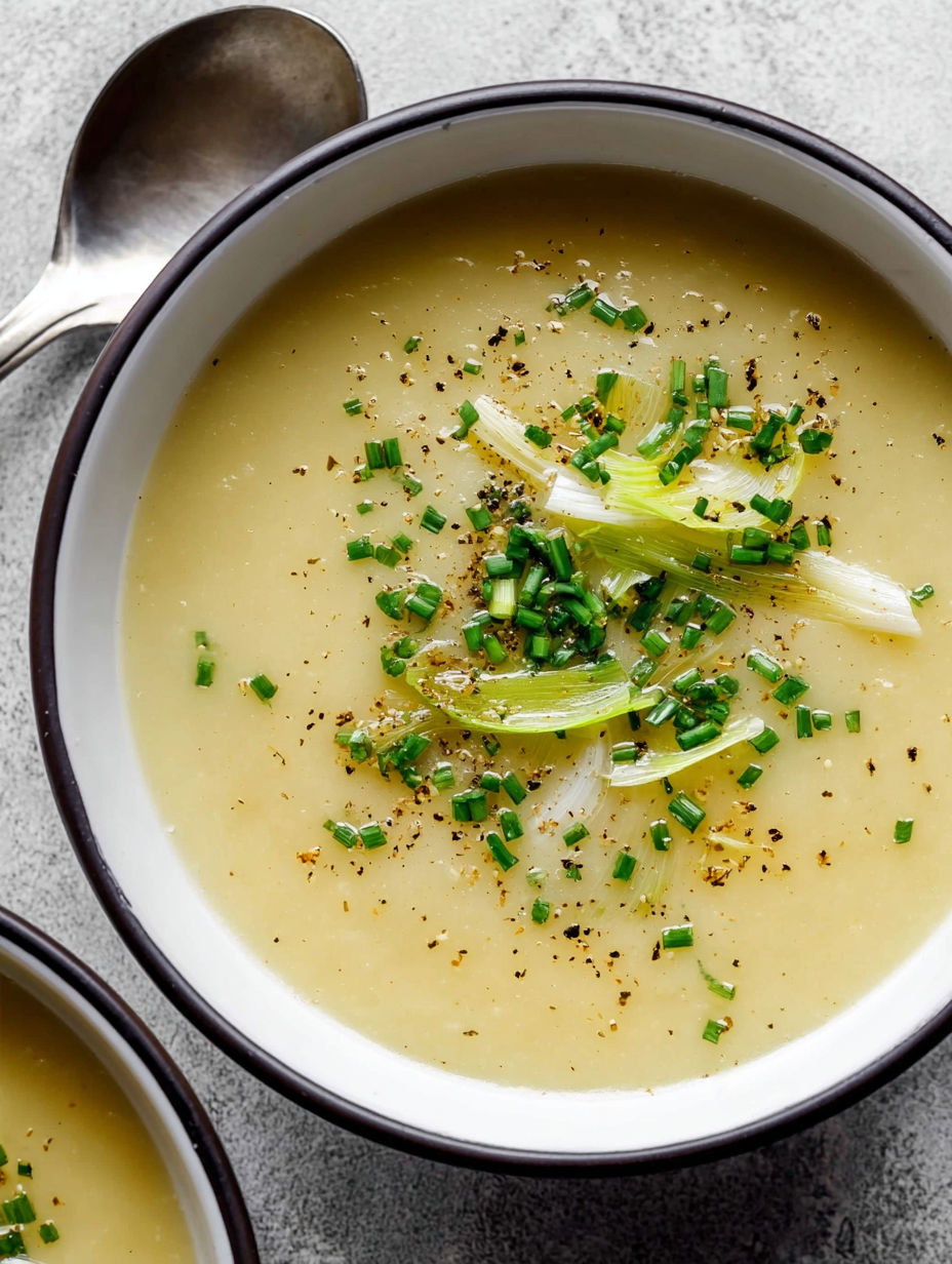 A bowl of soup with green onions on top.