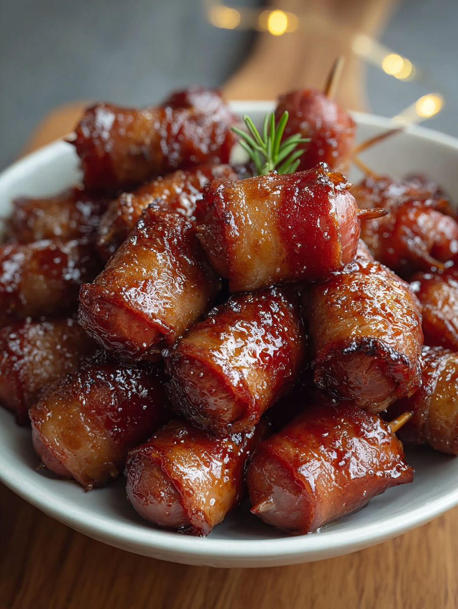 A plate of bacon wrapped around a stick.