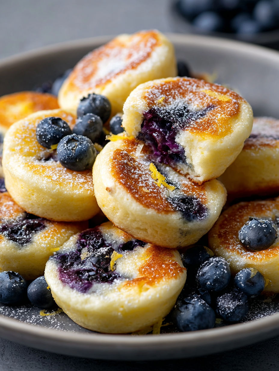 A plate of blueberry lemon pancake bites.