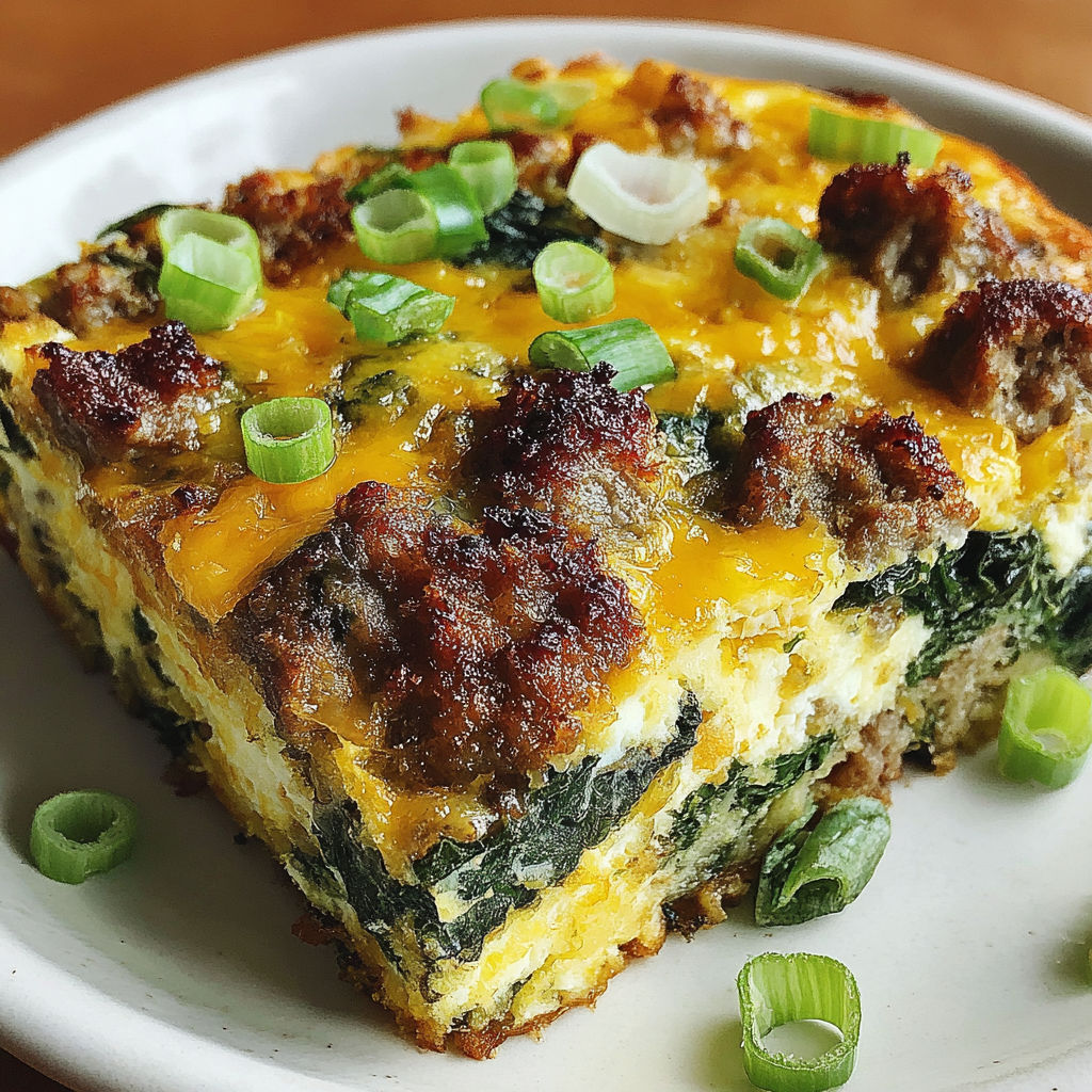 A slice of a keto breakfast casserole.