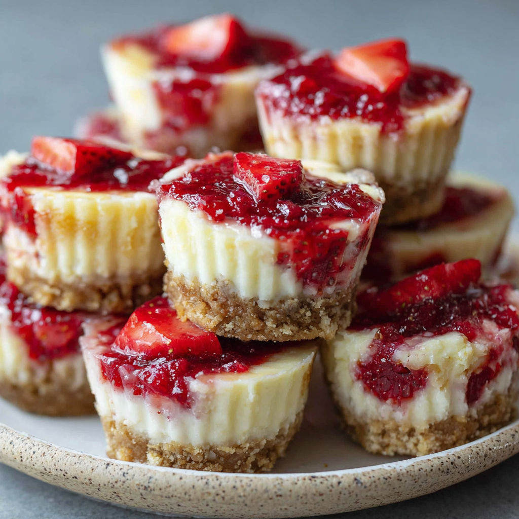 A plate of strawberry cheesecake bites.